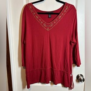 Style & Co Woman Embroidered Red Women's Top - Size 2X